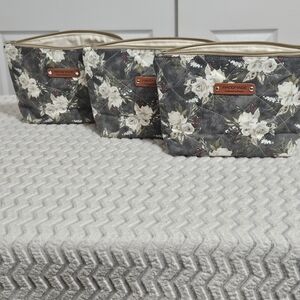 Handmade Floral Quilted Cosmetic Pouch - Gray & Cream